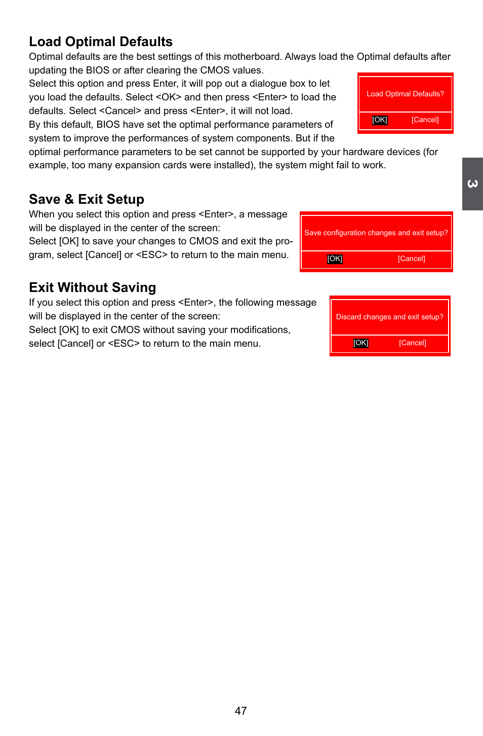 Load optimal defaults, Save & exit setup, Exit without saving | Foxconn A79A-S User Manual | Page 54 / 115