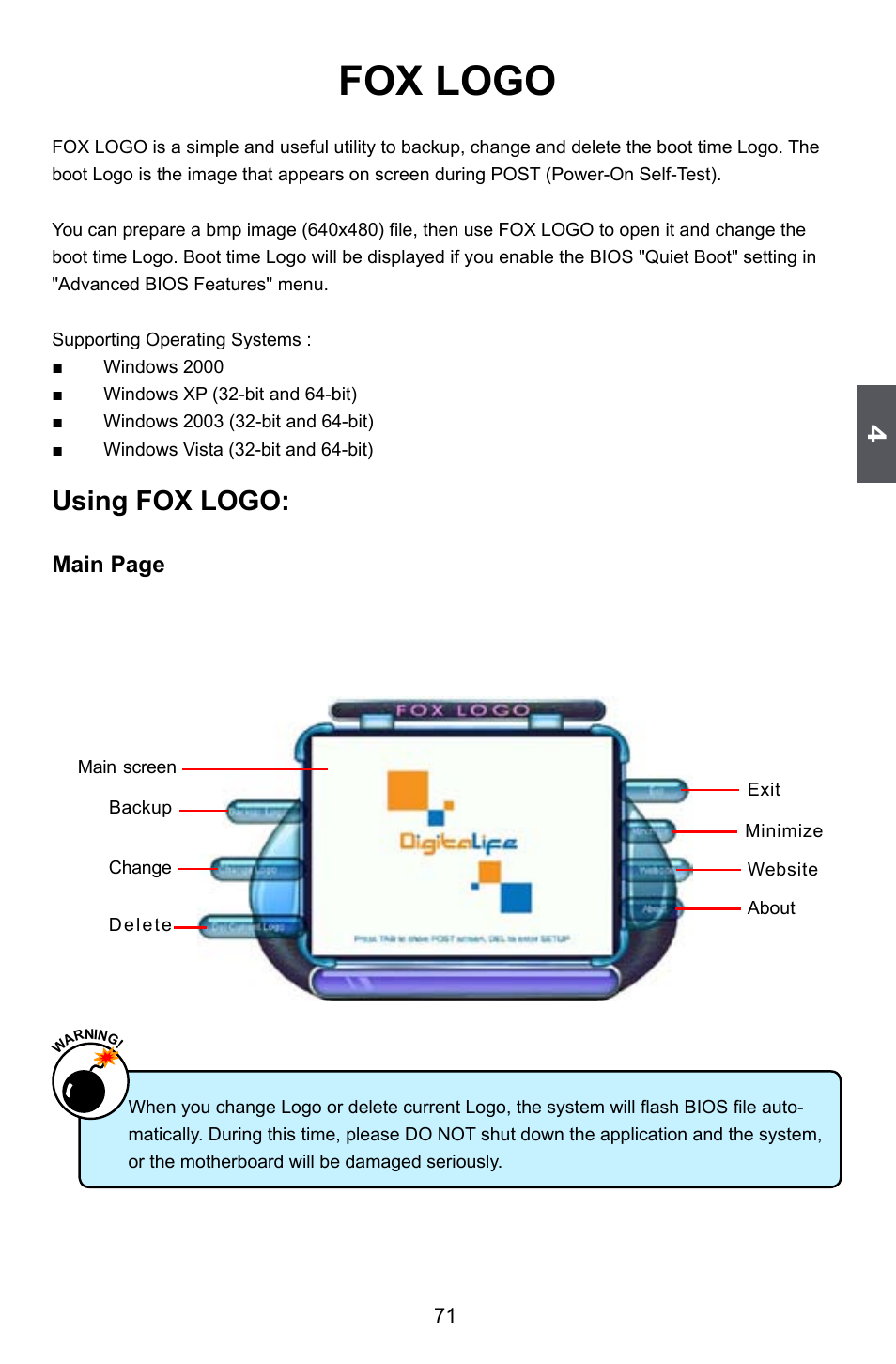 Fox logo, Using fox logo | Foxconn A79A-S User Manual | Page 78 / 115