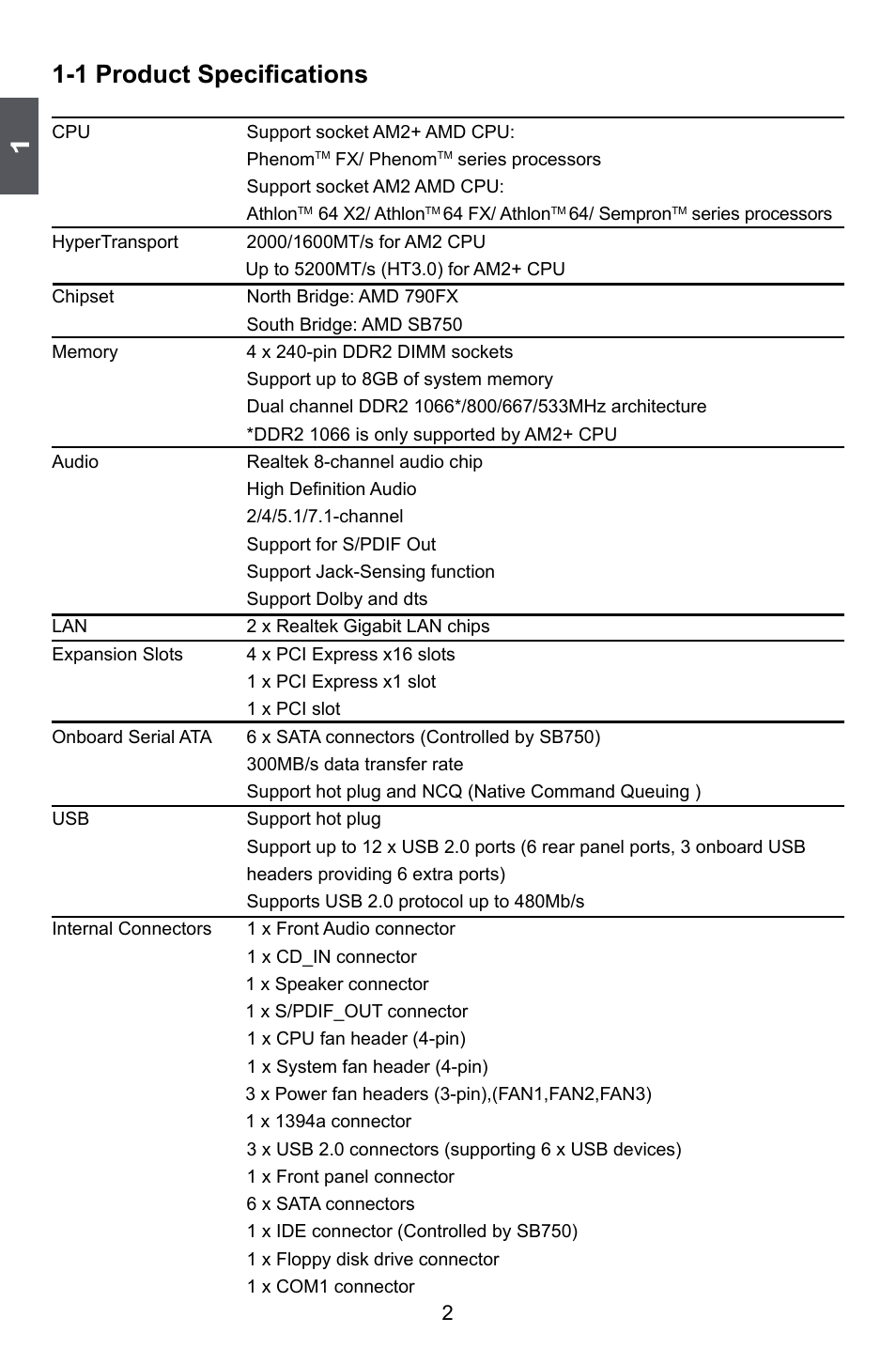 1 product specifications | Foxconn A79A-S User Manual | Page 9 / 115