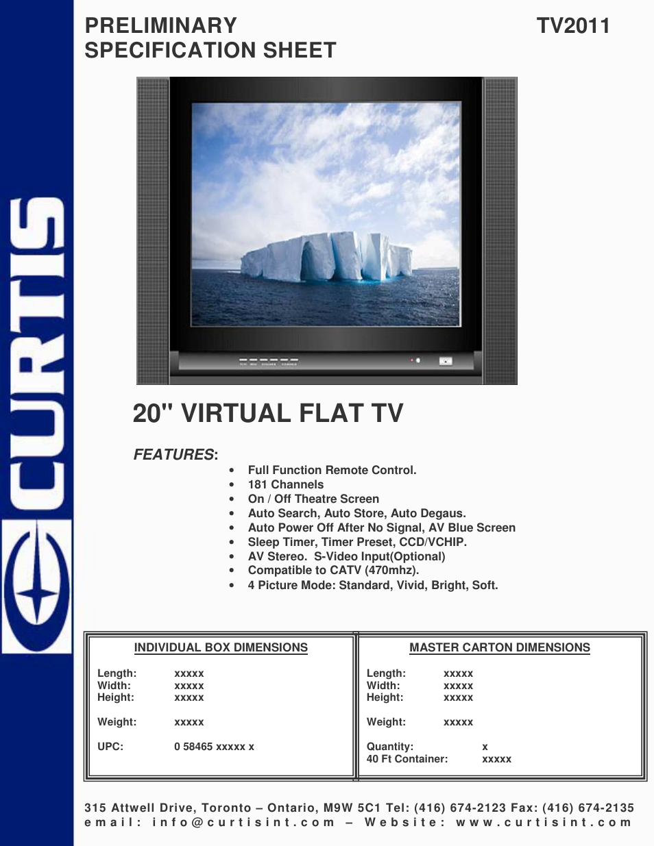 Curtis TV2011 User Manual | 1 page