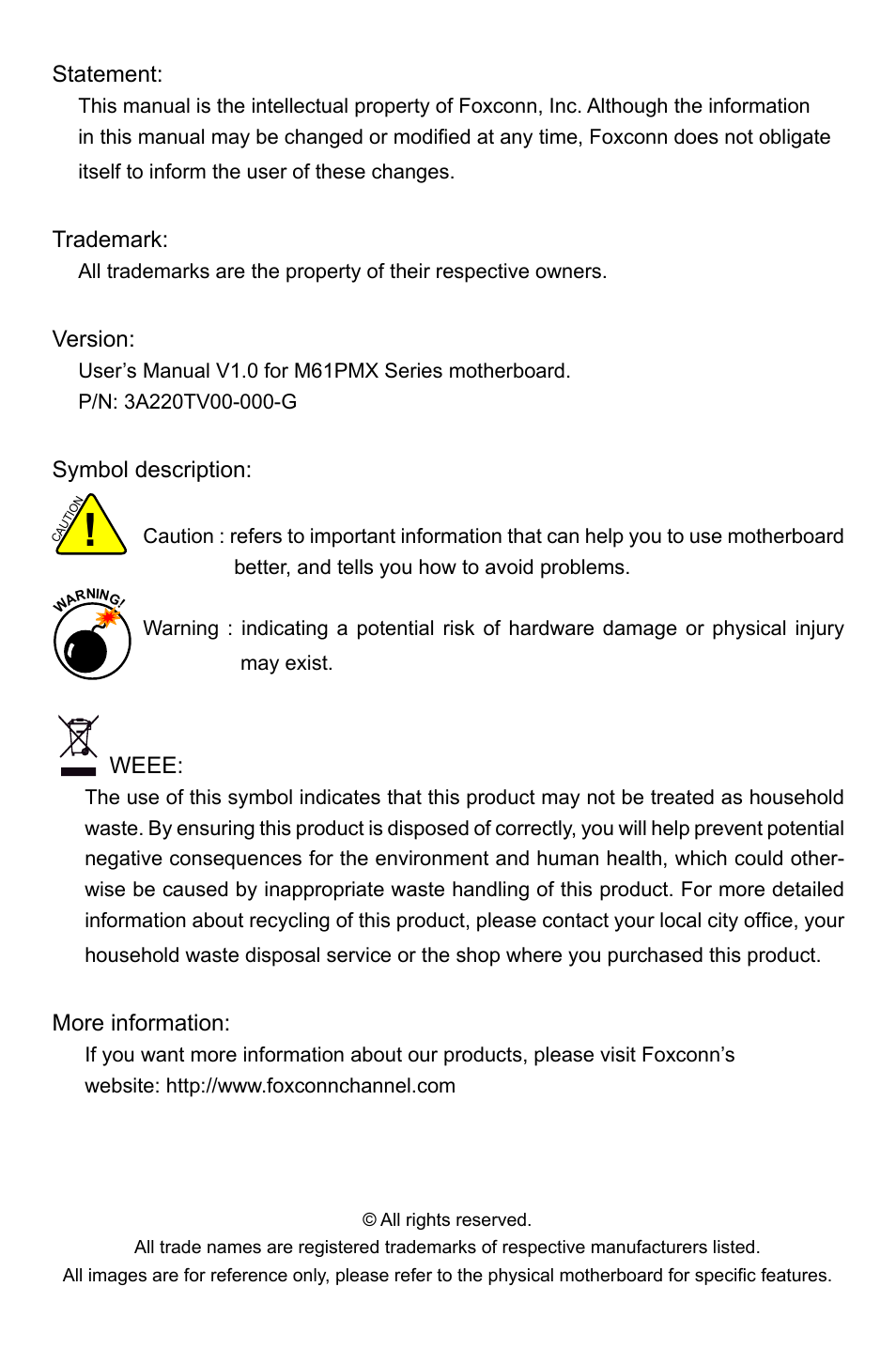 Foxconn M61PMX User Manual | Page 2 / 92