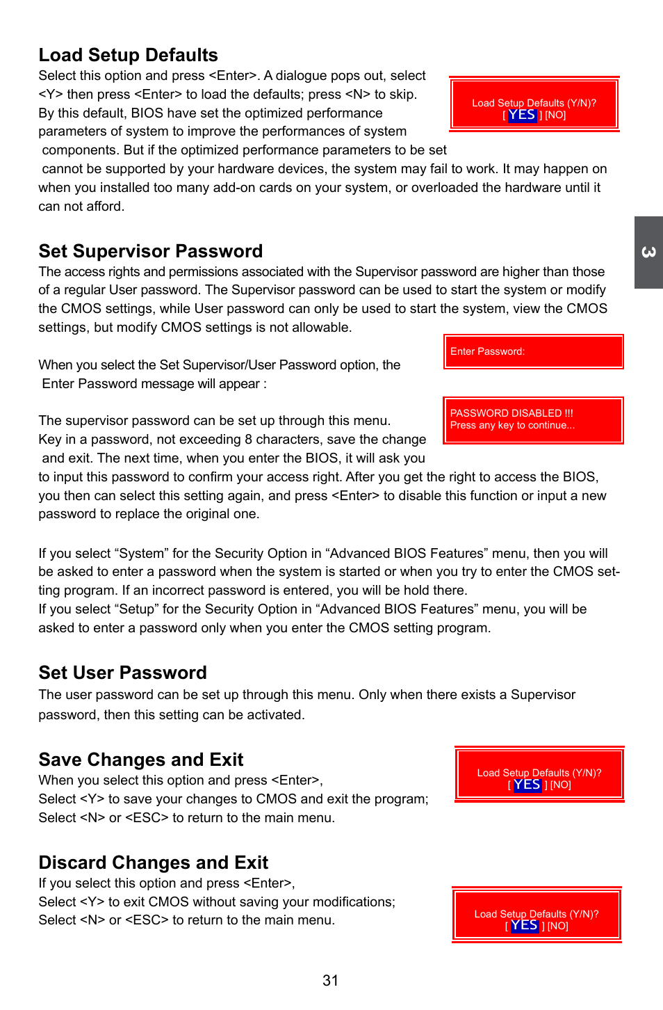 Load setup defaults, Set supervisor password, Set user password | Save changes and exit, Discard changes and exit | Foxconn M61PMX User Manual | Page 38 / 92