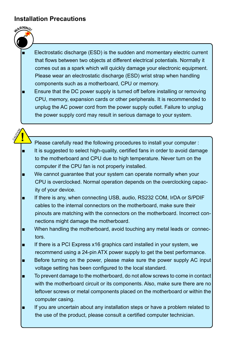 Installation precautions | Foxconn M61PMX User Manual | Page 5 / 92