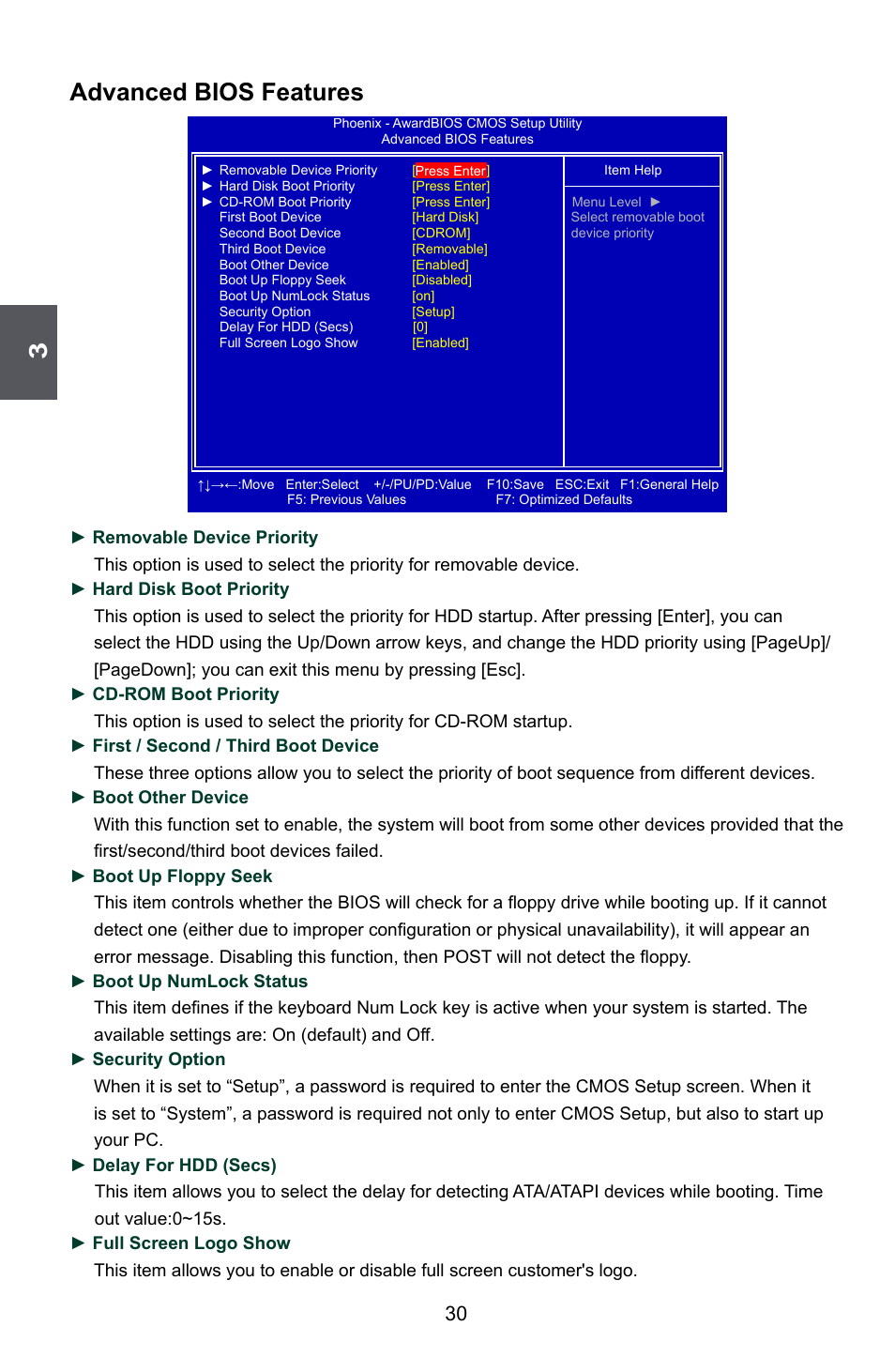 Advanced bios features | Foxconn 720A User Manual | Page 37 / 112