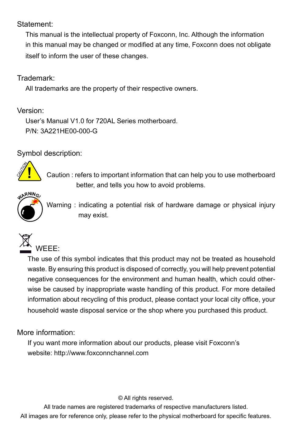 Foxconn 720AL User Manual | Page 2 / 110