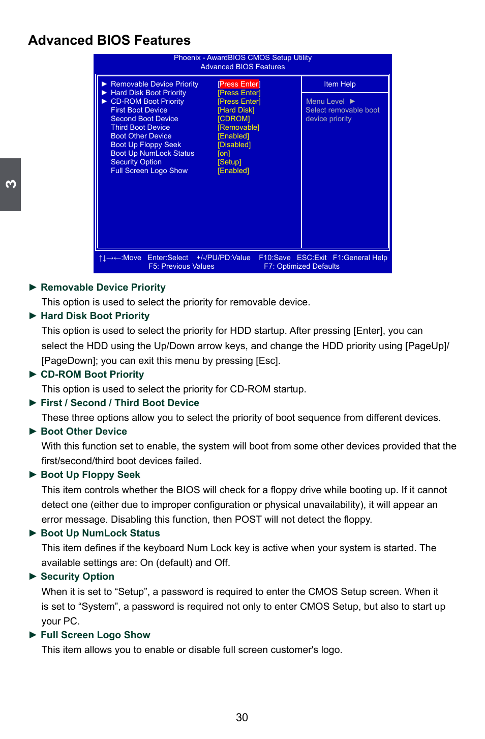 Advanced bios features | Foxconn 720AL User Manual | Page 37 / 110