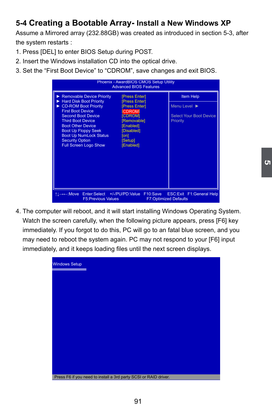 Creating a bootable array, Install a new windows xp | Foxconn 720AL User Manual | Page 98 / 110