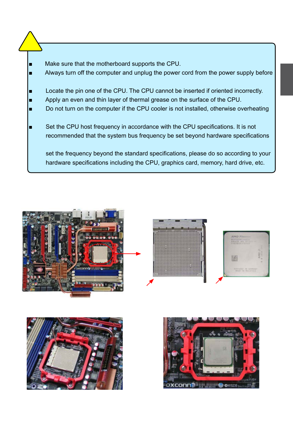 1 install the cpu and cpu cooler, Install the cpu | Foxconn Destroyer User Manual | Page 16 / 113