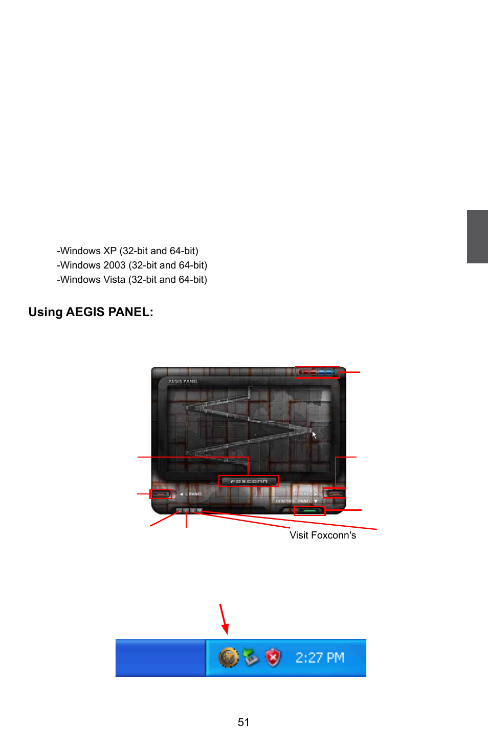 Aegis panel, Using aegis panel: 1. main panel | Foxconn Destroyer User Manual | Page 58 / 113