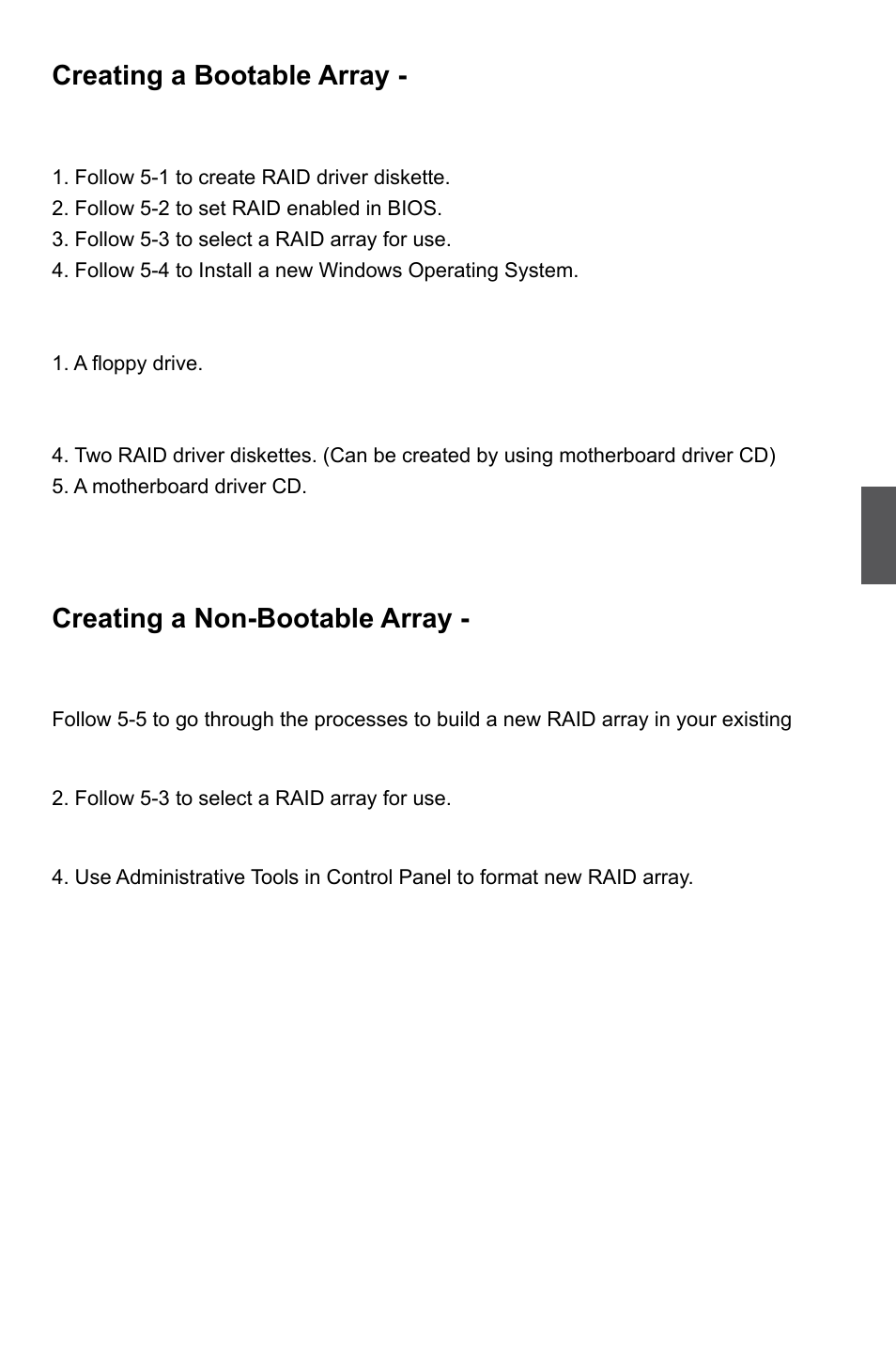 Creating a bootable array, Creating a non-bootable array | Foxconn Destroyer User Manual | Page 74 / 113