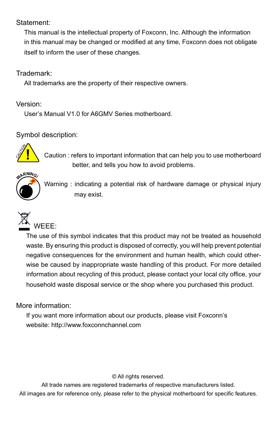 Foxconn A6GMV User Manual | Page 2 / 76