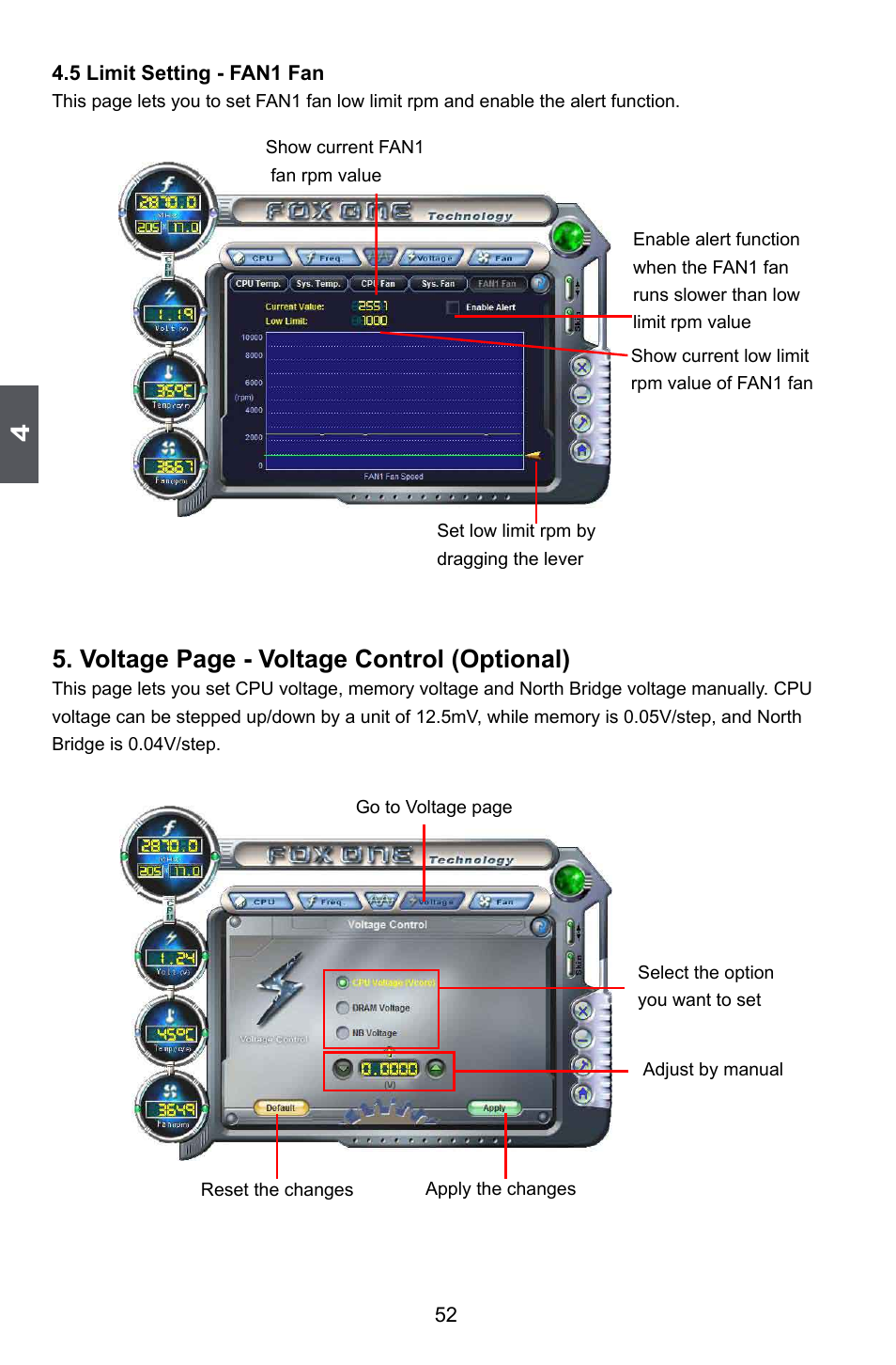 Voltage page - voltage control (optional) | Foxconn A6GMV User Manual | Page 59 / 76