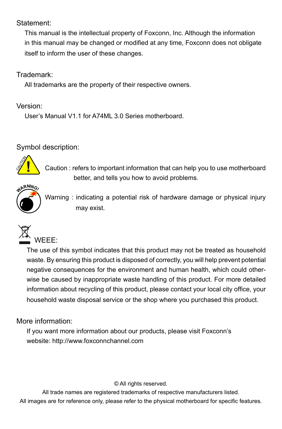 Foxconn A74ML 3.0 User Manual | Page 2 / 105