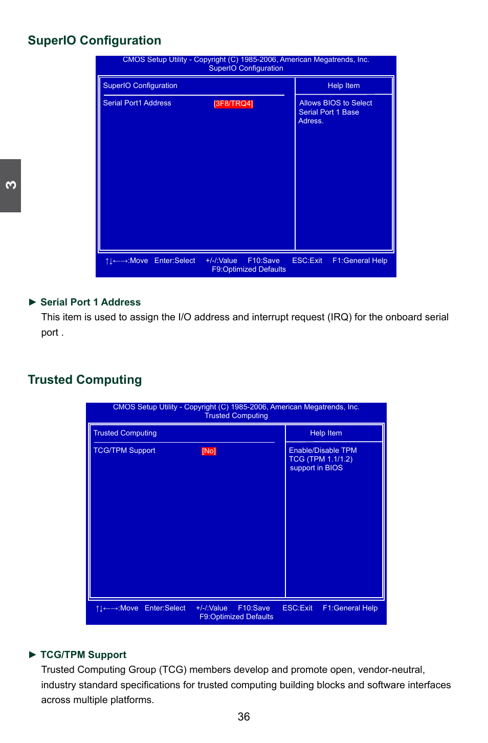 Superio configuration, Trusted computing | Foxconn A74ML 3.0 User Manual | Page 43 / 105