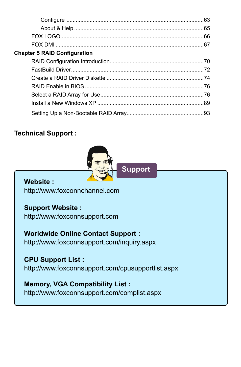 Support | Foxconn A74ML-K 3.0 User Manual | Page 7 / 105