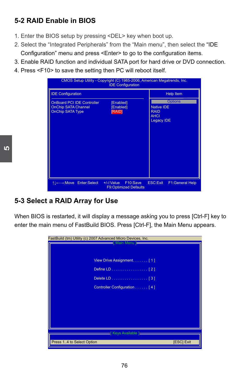 2 raid enable in bios, 3 select a raid array for use | Foxconn A74ML-K 3.0 User Manual | Page 83 / 105