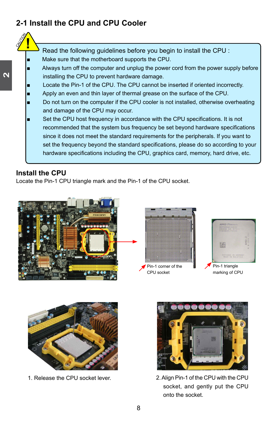1 install the cpu and cpu cooler, Install the cpu | Foxconn A7DA 3.0 User Manual | Page 15 / 112