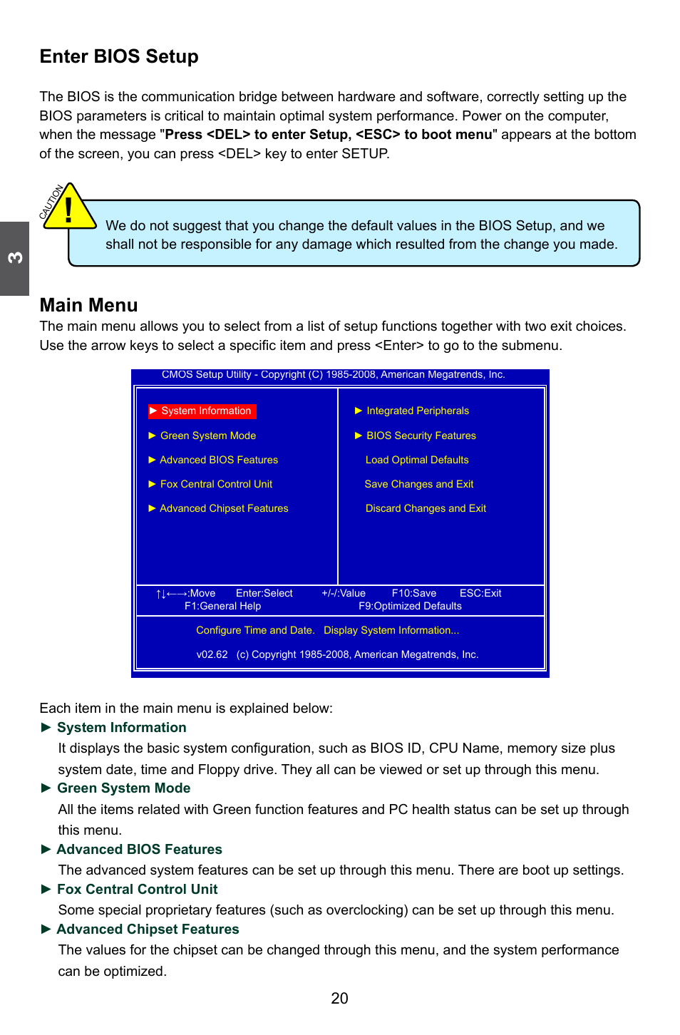 Enter bios setup, Main menu | Foxconn A7DA 3.0 User Manual | Page 27 / 112