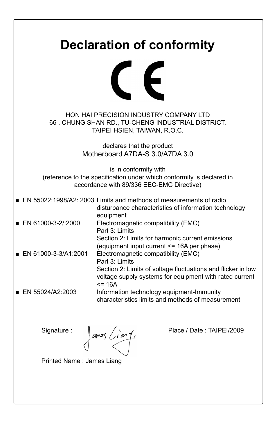 Declaration of conformity | Foxconn A7DA 3.0 User Manual | Page 3 / 112