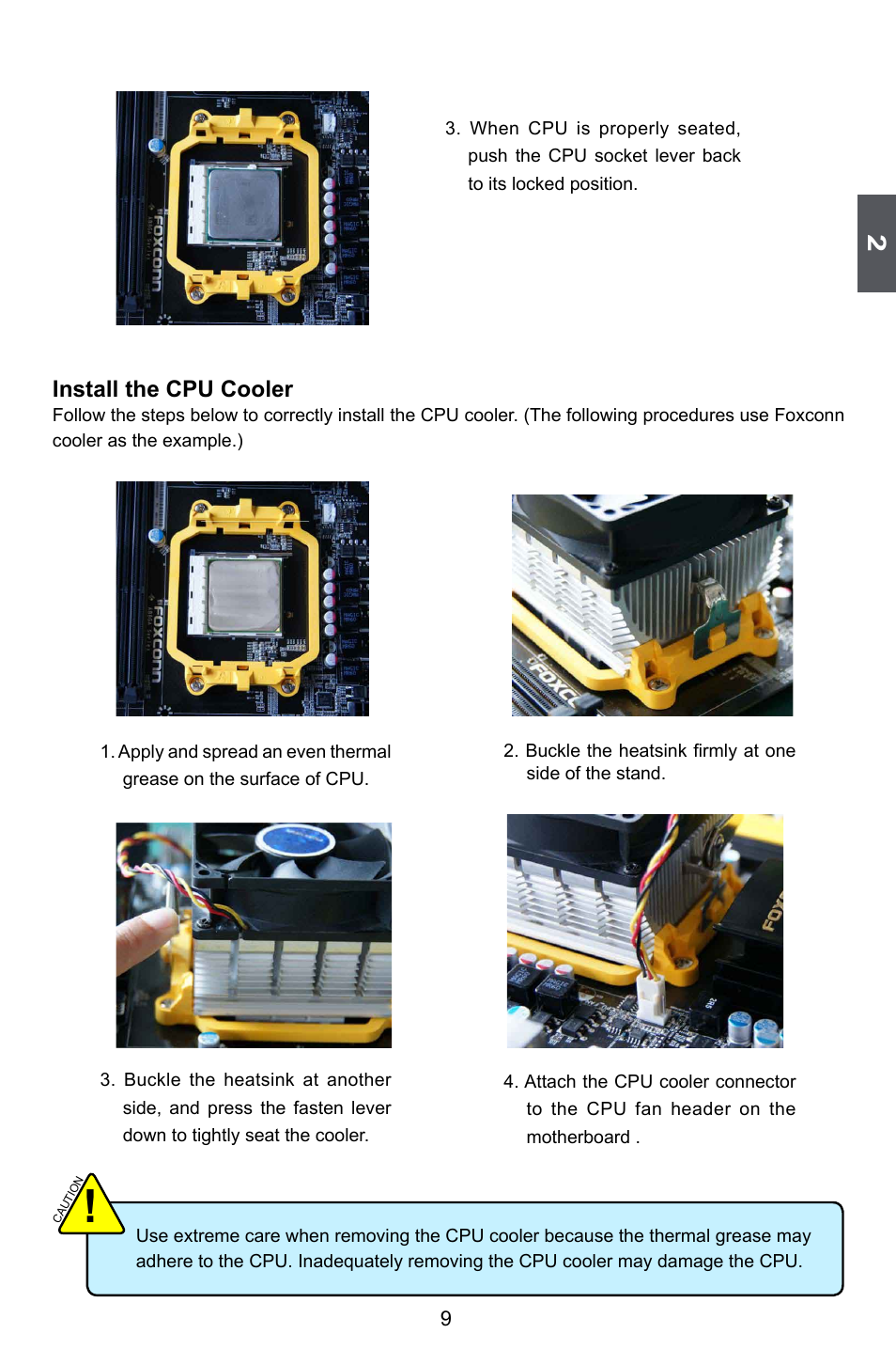Install the cpu cooler | Foxconn A88GA User Manual | Page 16 / 54