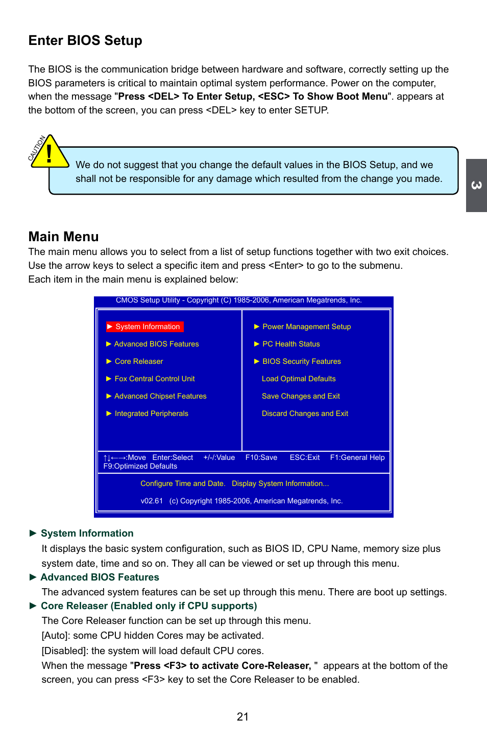 Enter bios setup, Main menu | Foxconn A88GA User Manual | Page 28 / 54