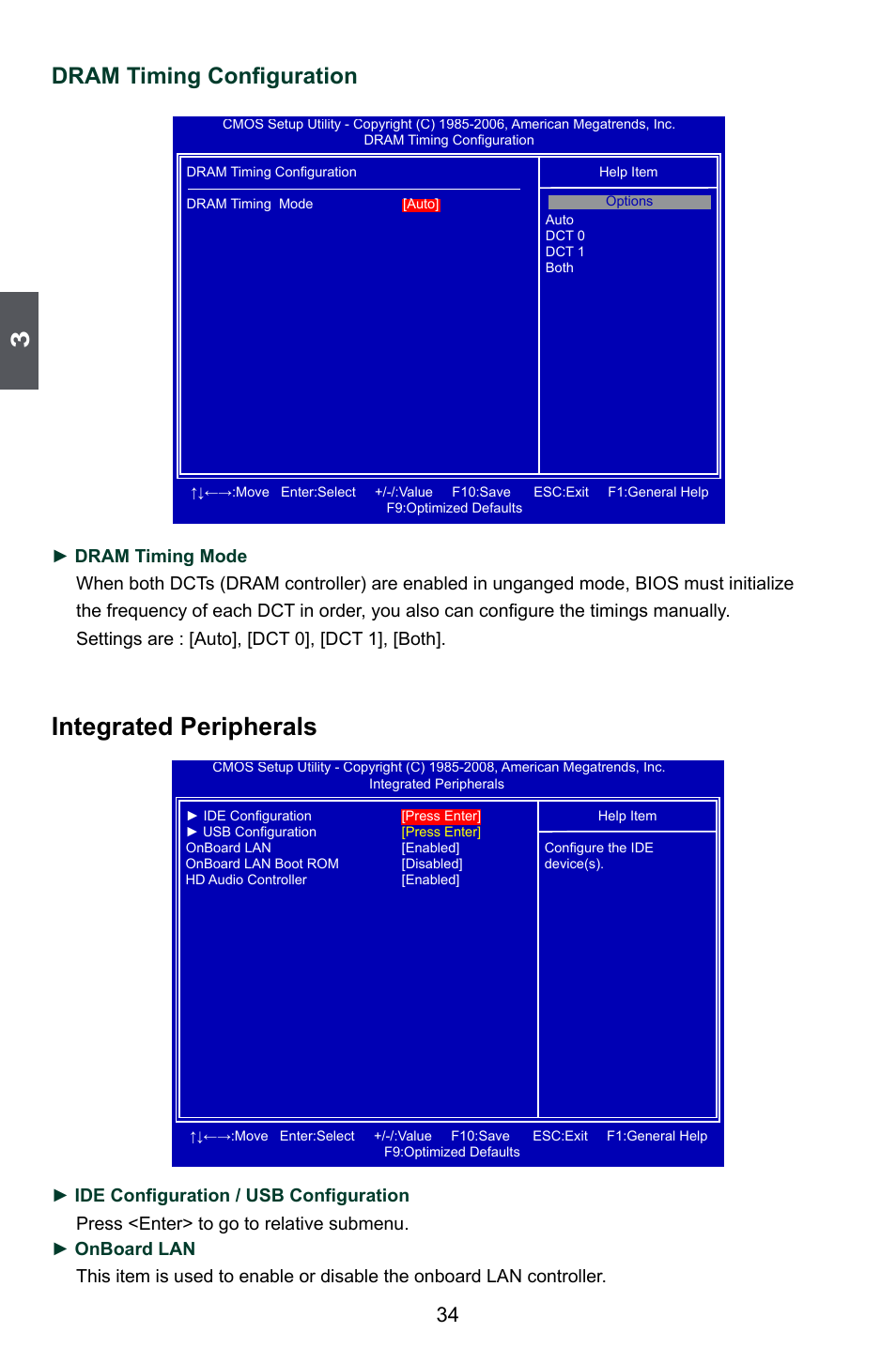 Integrated peripherals, Dram timing configuration | Foxconn A88GA User Manual | Page 41 / 54