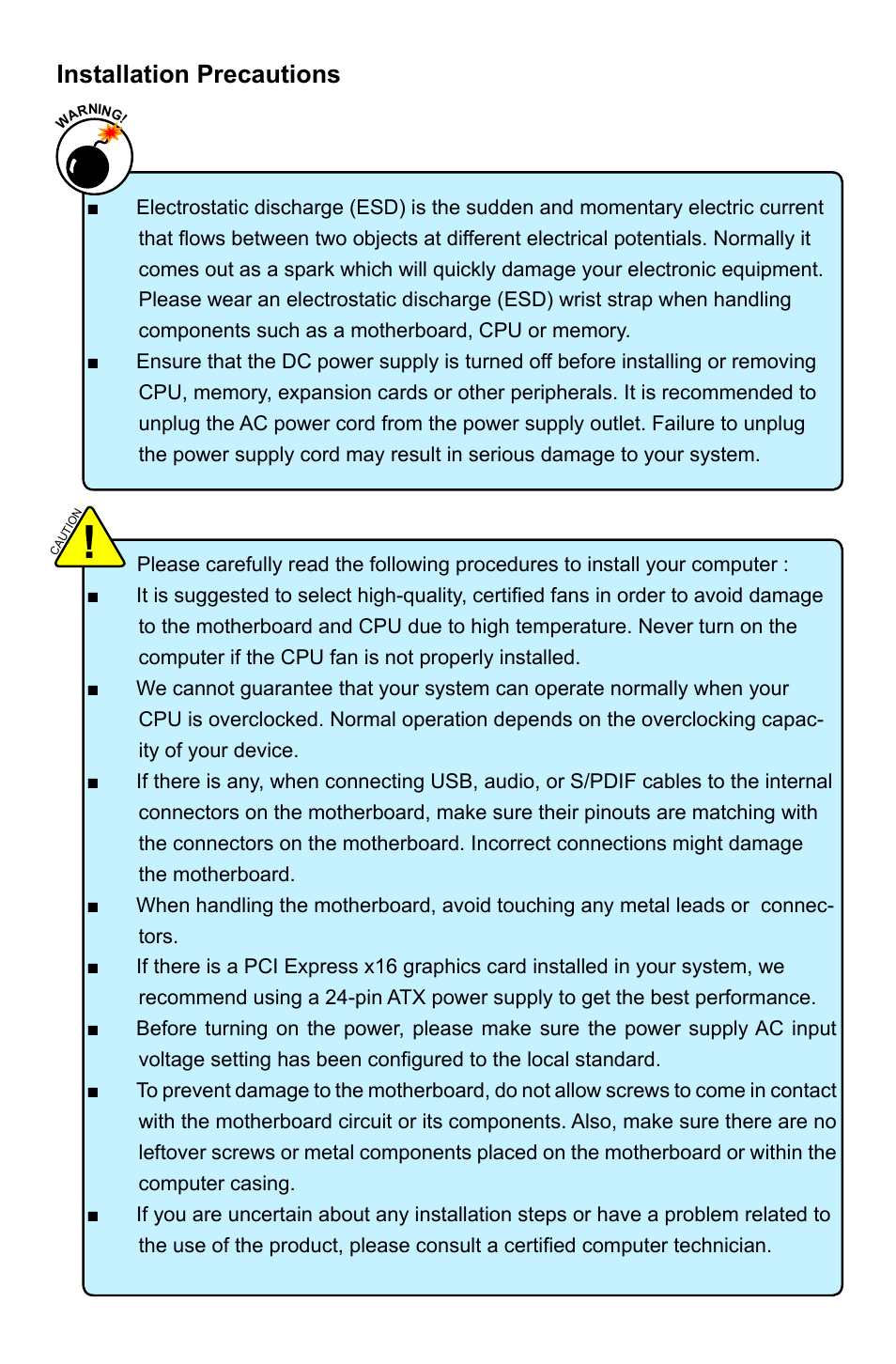 Installation precautions | Foxconn A88GA User Manual | Page 5 / 54