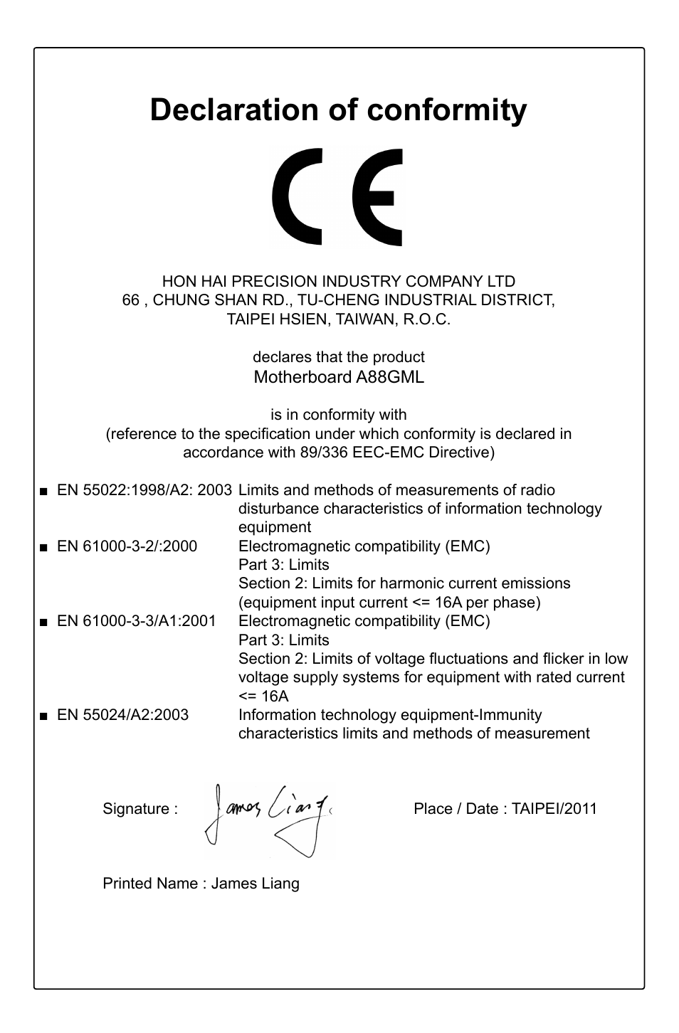 Declaration of conformity | Foxconn A88GML User Manual | Page 3 / 101