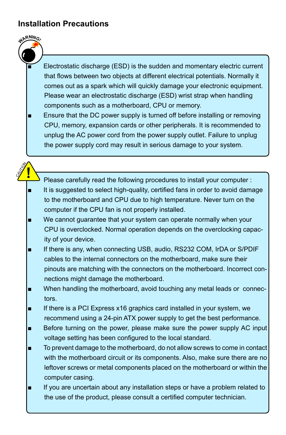Installation precautions | Foxconn A88GML User Manual | Page 5 / 101