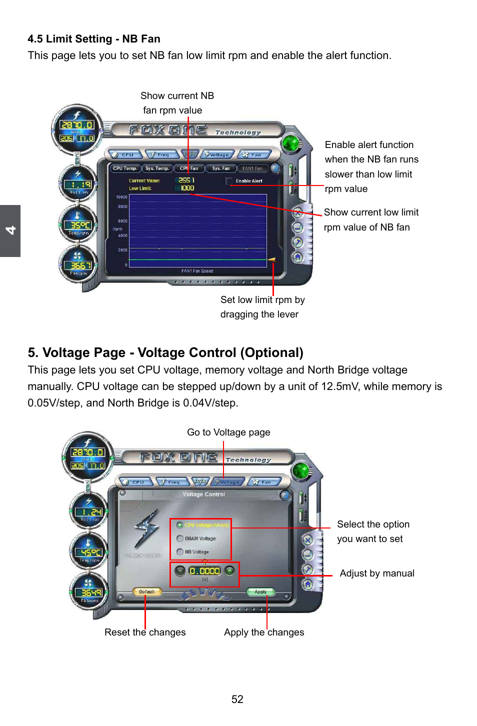 Voltage page - voltage control (optional) | Foxconn A88GML User Manual | Page 59 / 101