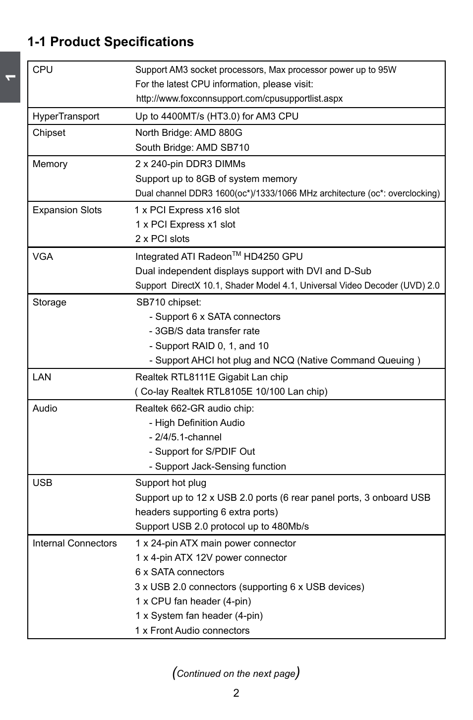 1 product specifications | Foxconn A88GML User Manual | Page 9 / 101