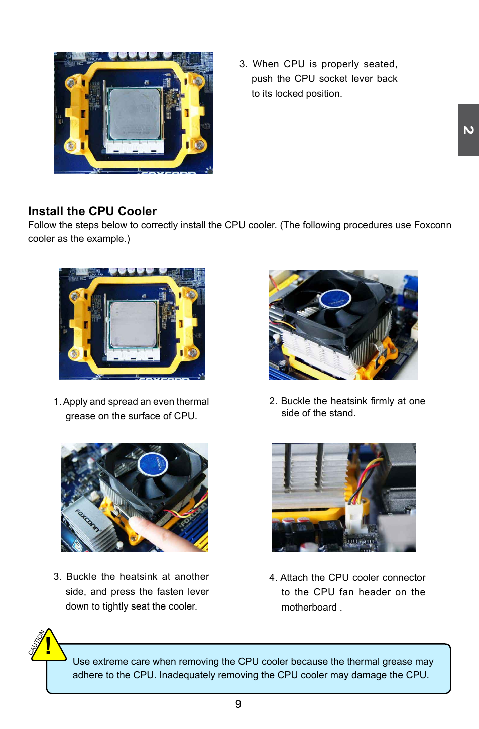 Install the cpu cooler | Foxconn A88GMV User Manual | Page 16 / 57