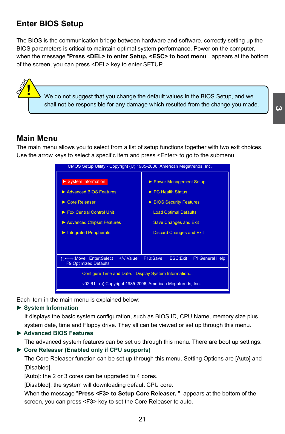 Enter bios setup, Main menu | Foxconn A88GMV User Manual | Page 28 / 57