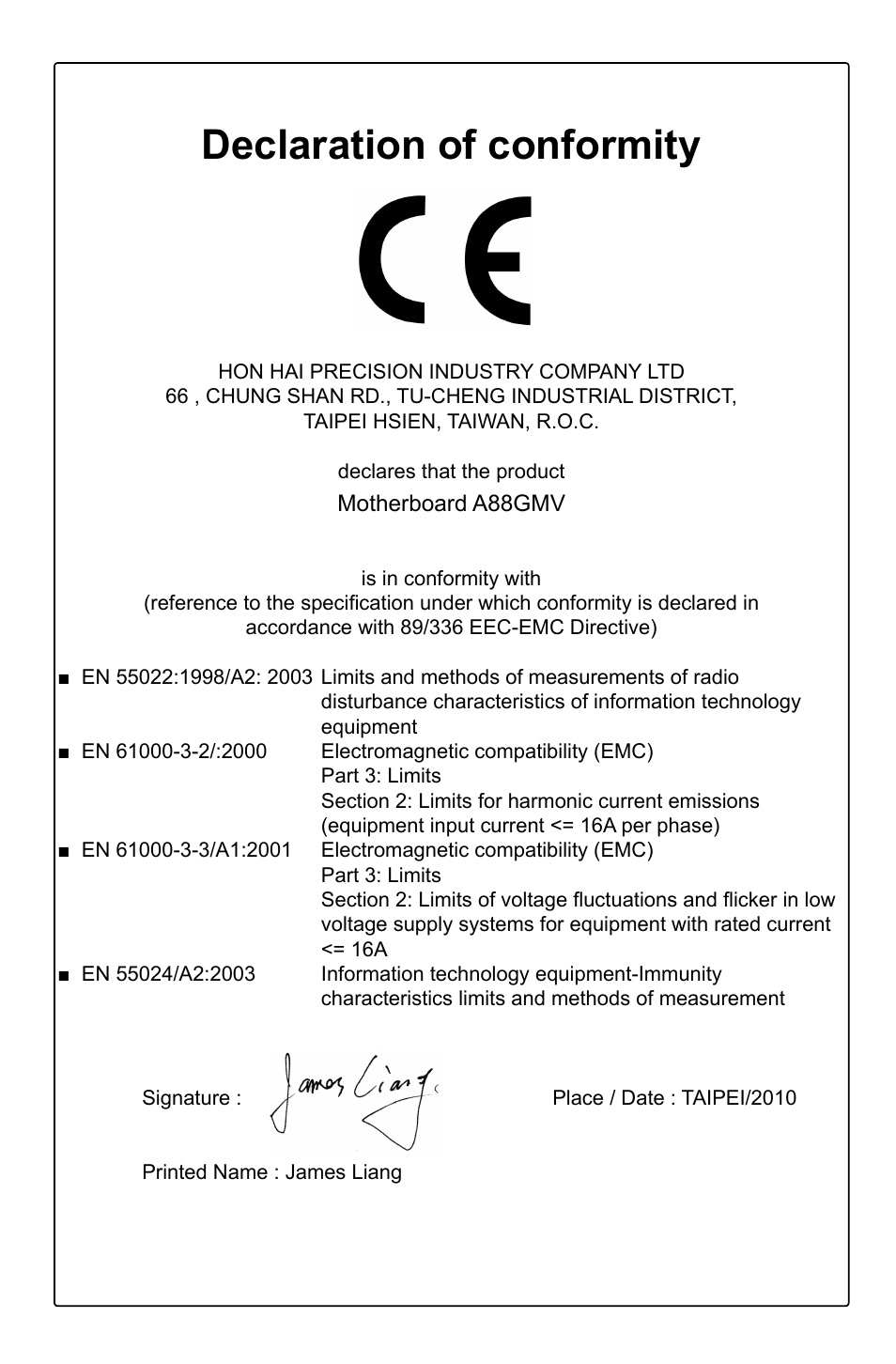 Declaration of conformity | Foxconn A88GMV User Manual | Page 3 / 57