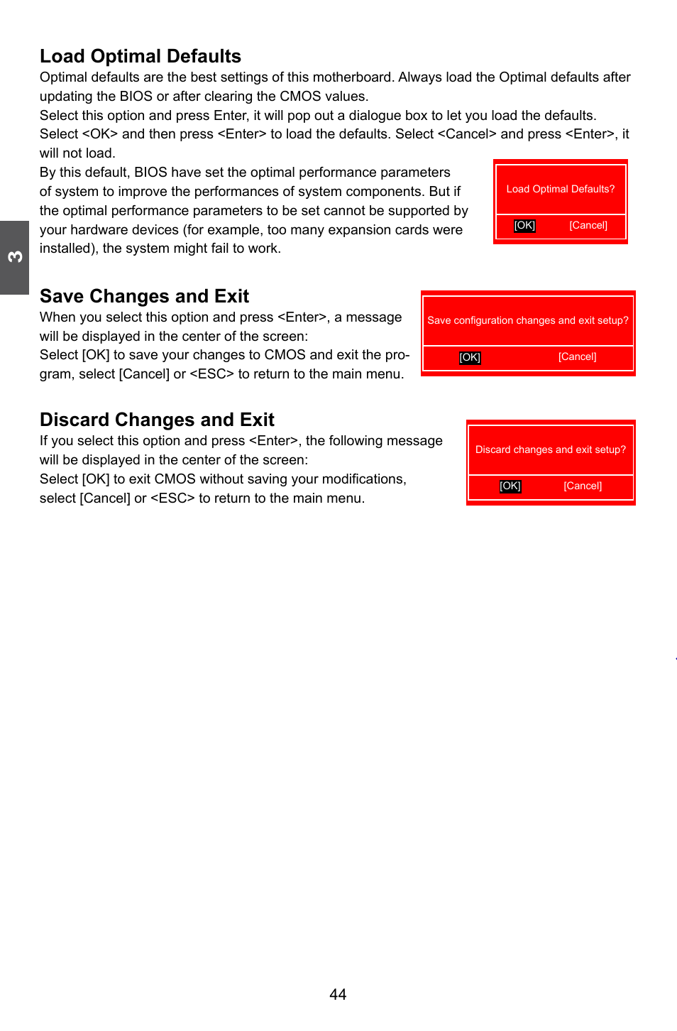 Load optimal defaults, Save changes and exit, Discard changes and exit | Foxconn A88GMV User Manual | Page 51 / 57