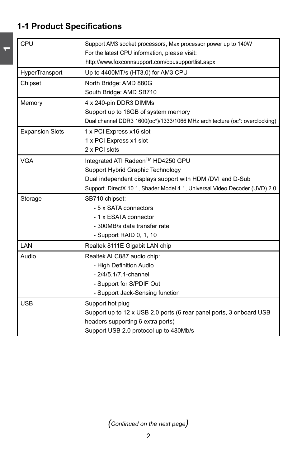 1 product specifications | Foxconn A88GMV User Manual | Page 9 / 57