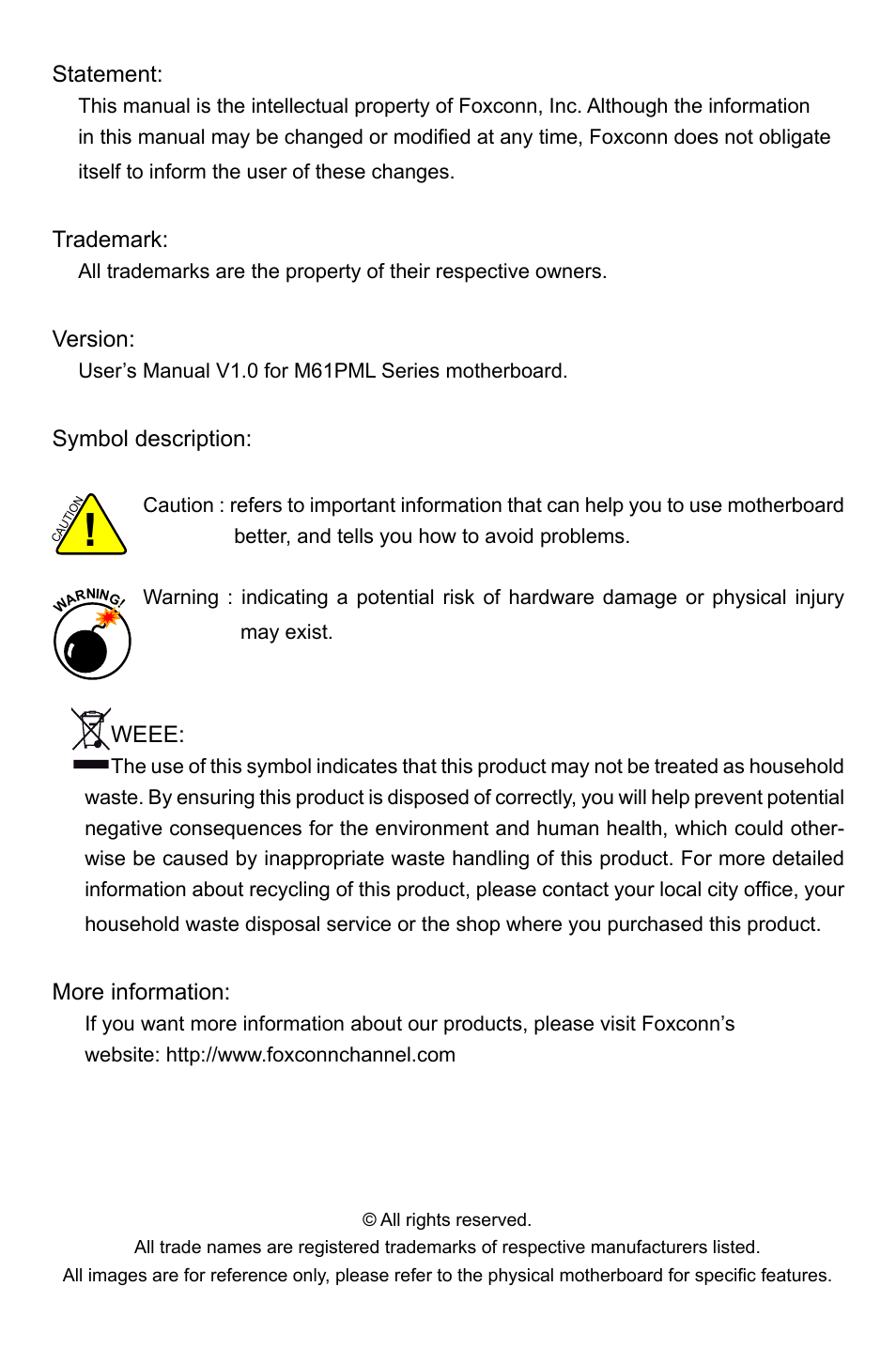 Foxconn M61PML User Manual | Page 2 / 101