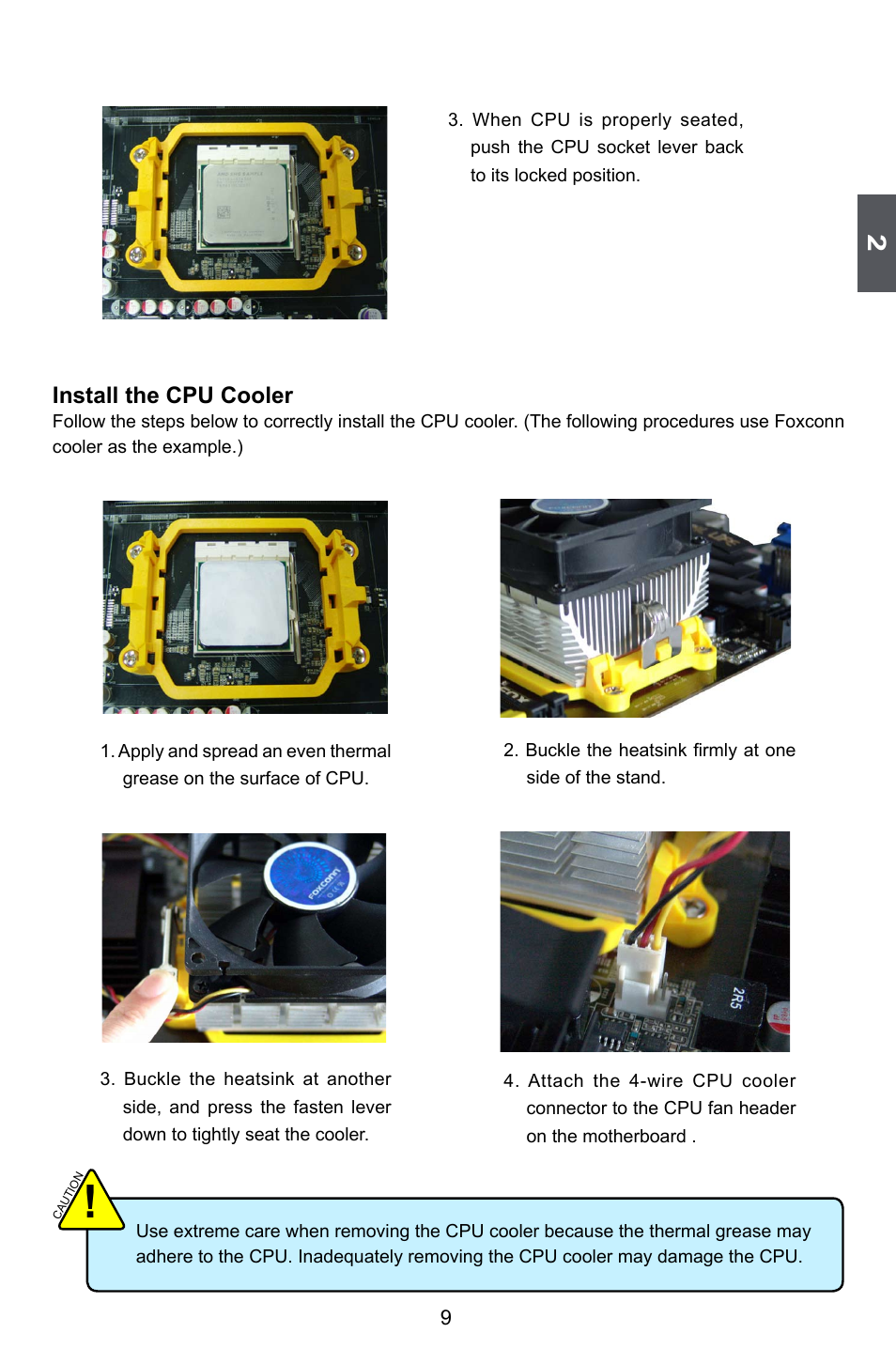 Install the cpu cooler | Foxconn A55A User Manual | Page 16 / 103