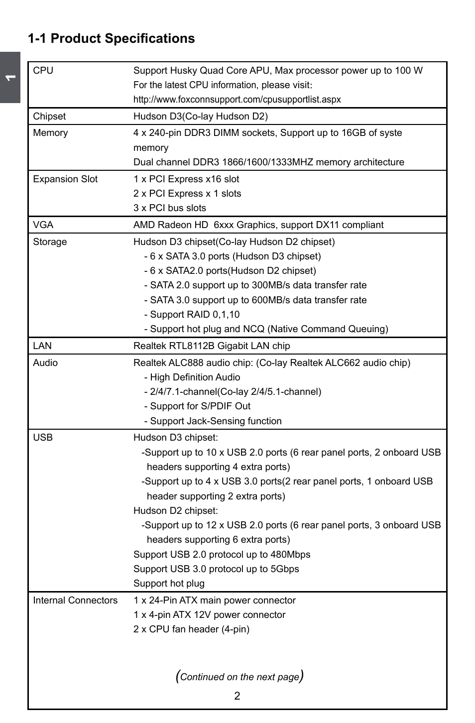 1 product specifications | Foxconn A55A User Manual | Page 9 / 103