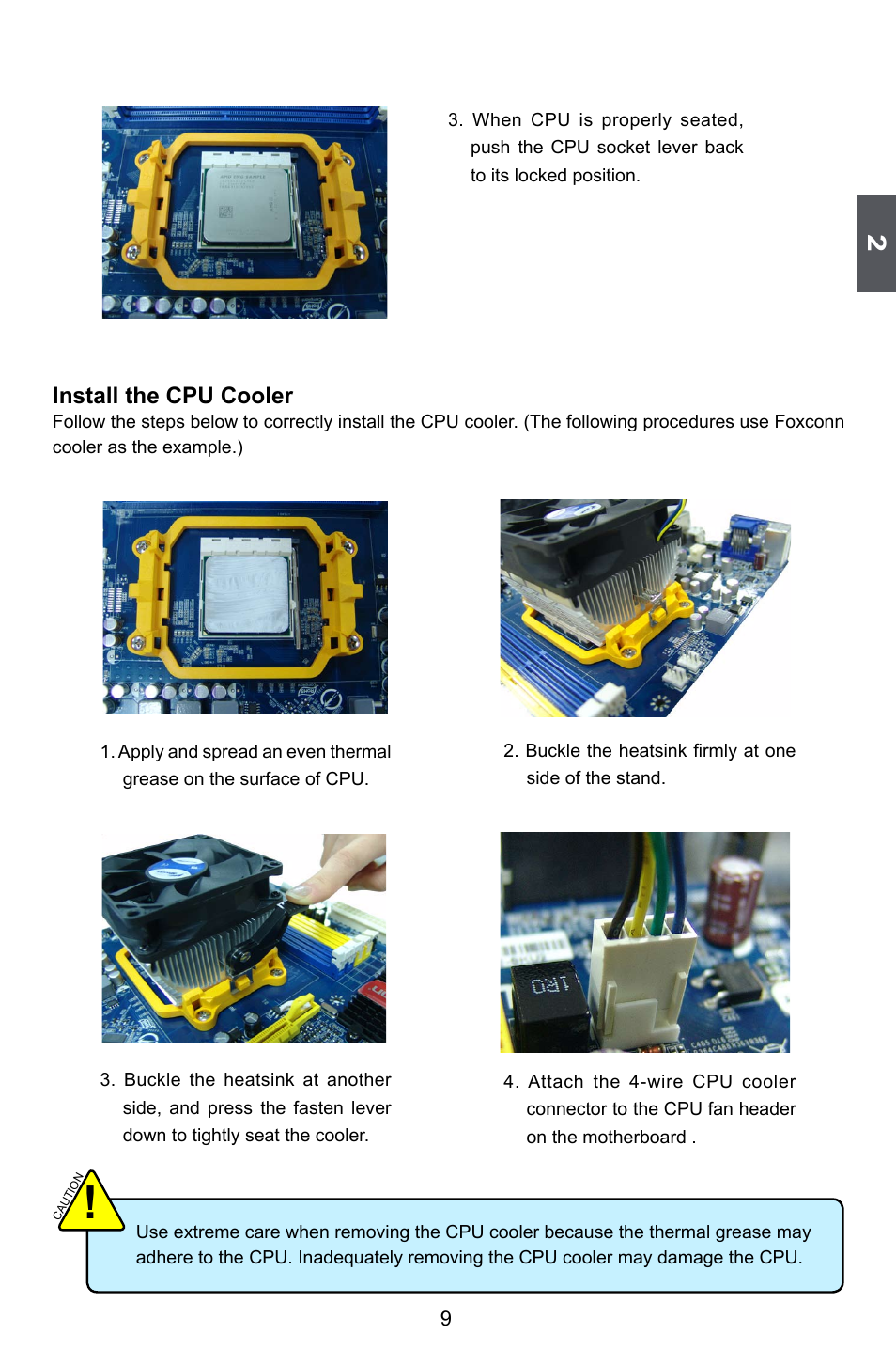 Install the cpu cooler | Foxconn A55M User Manual | Page 16 / 104