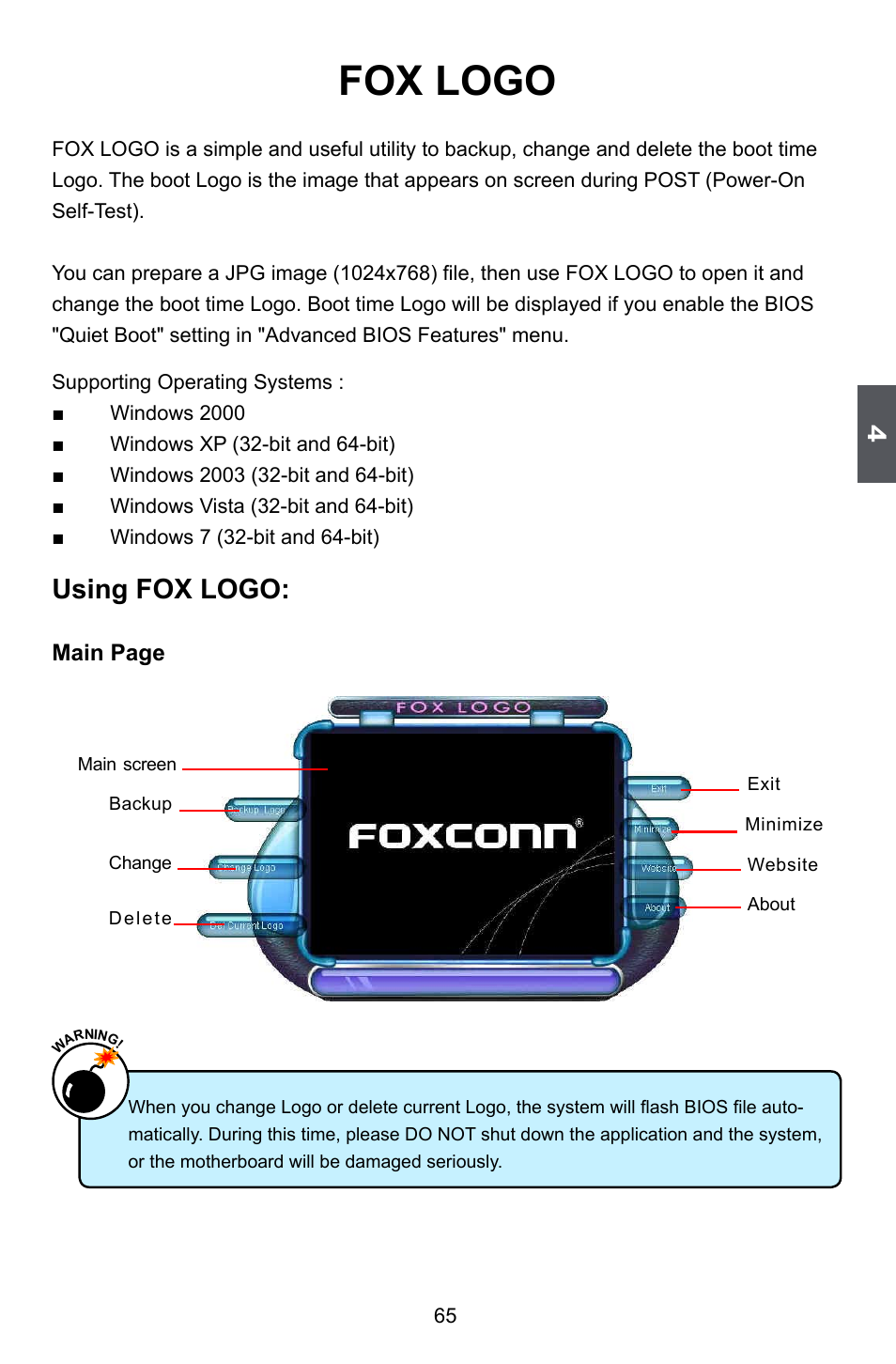 Fox logo, Using fox logo | Foxconn A55M User Manual | Page 72 / 104