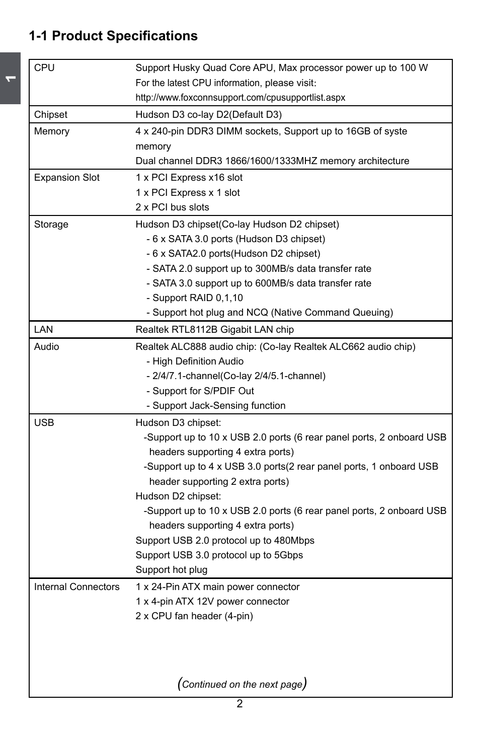 1 product specifications | Foxconn A55M User Manual | Page 9 / 104
