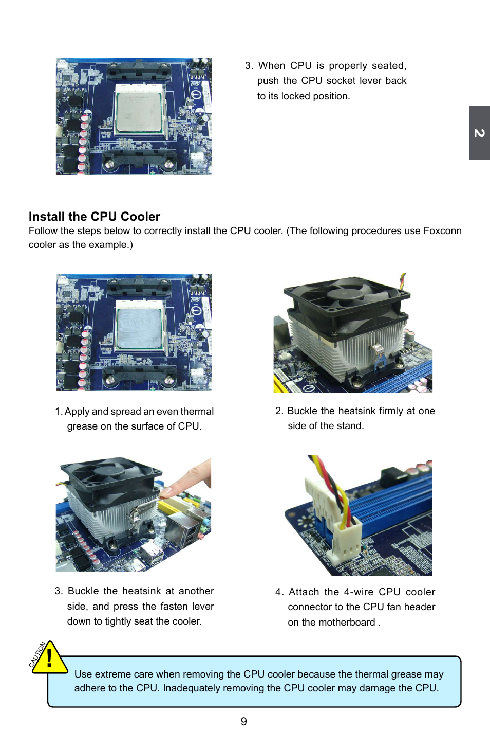 Install the cpu cooler | Foxconn A55MX User Manual | Page 16 / 102