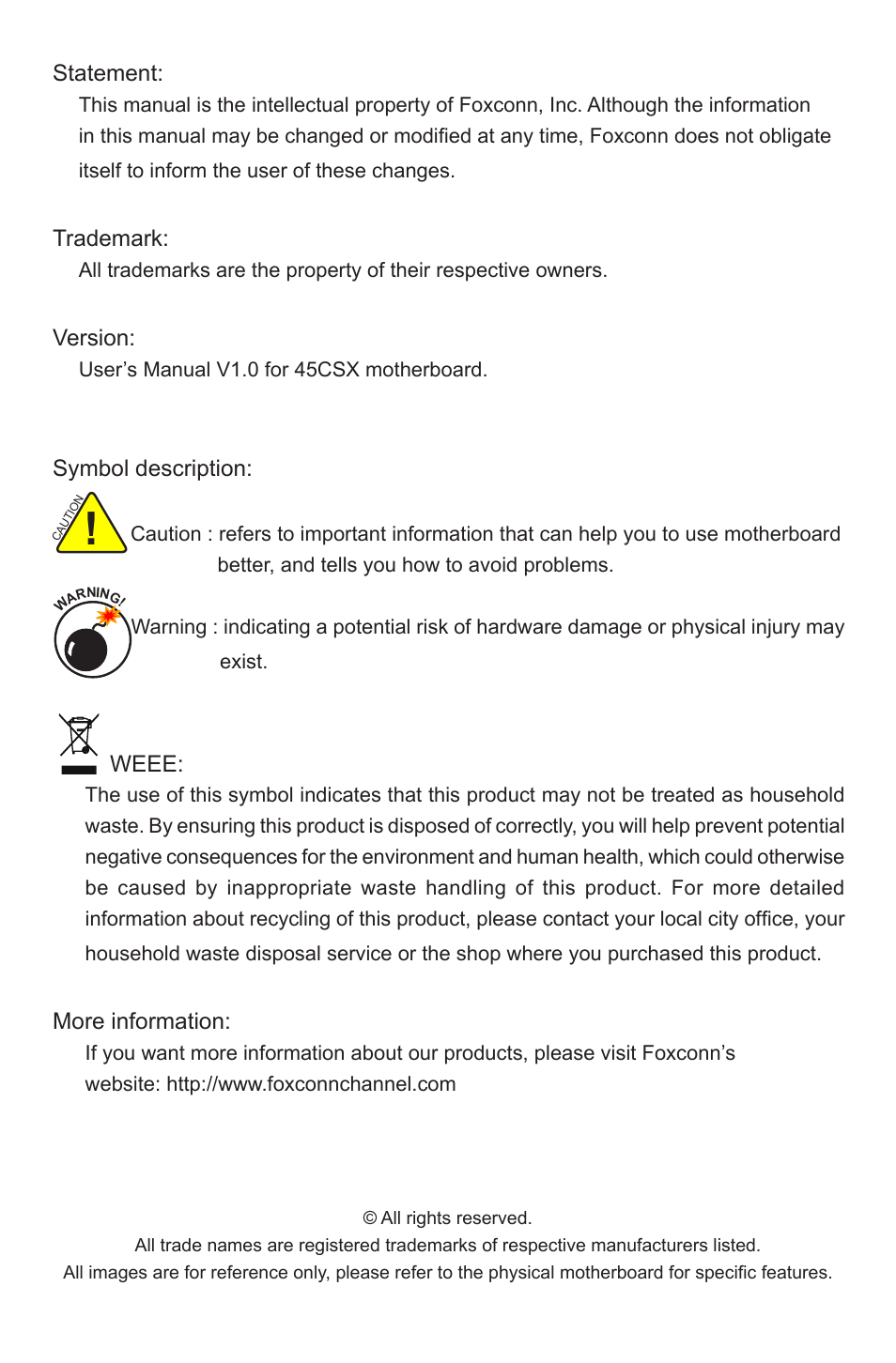 Foxconn 45CSX User Manual | Page 2 / 65