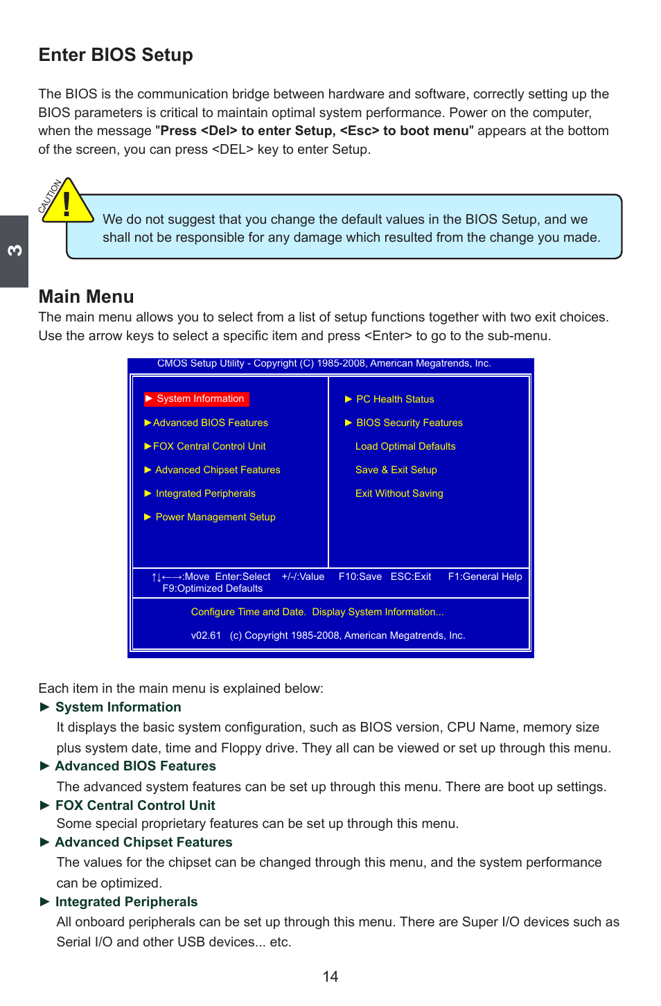 Enter bios setup, Main menu | Foxconn 45CSX User Manual | Page 21 / 65