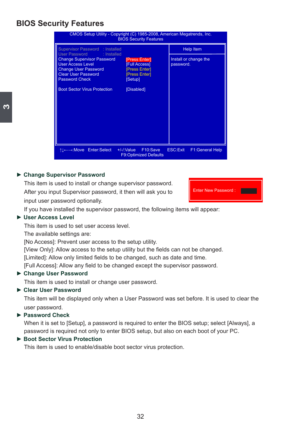 Bios security features | Foxconn 45CSX User Manual | Page 39 / 65