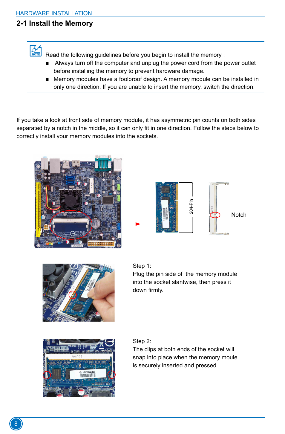 1 install the memory | Foxconn D180S User Manual | Page 15 / 65
