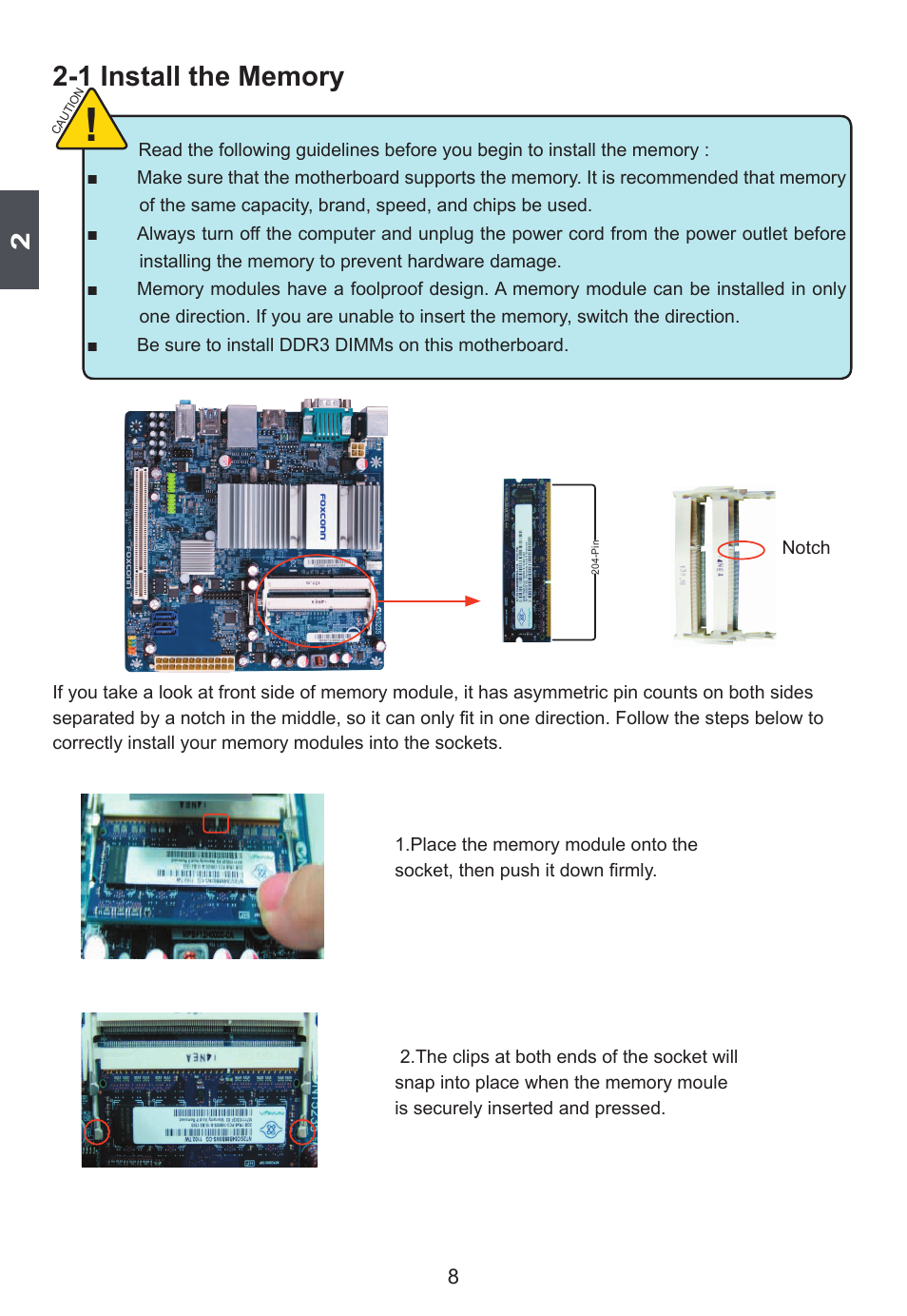 1 install the memory | Foxconn D250S User Manual | Page 15 / 65