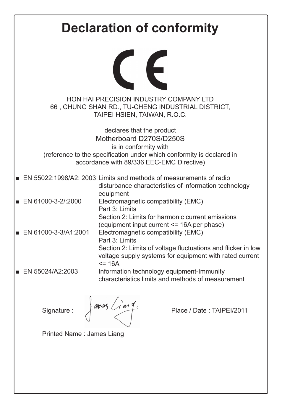 Declaration of conformity | Foxconn D250S User Manual | Page 3 / 65