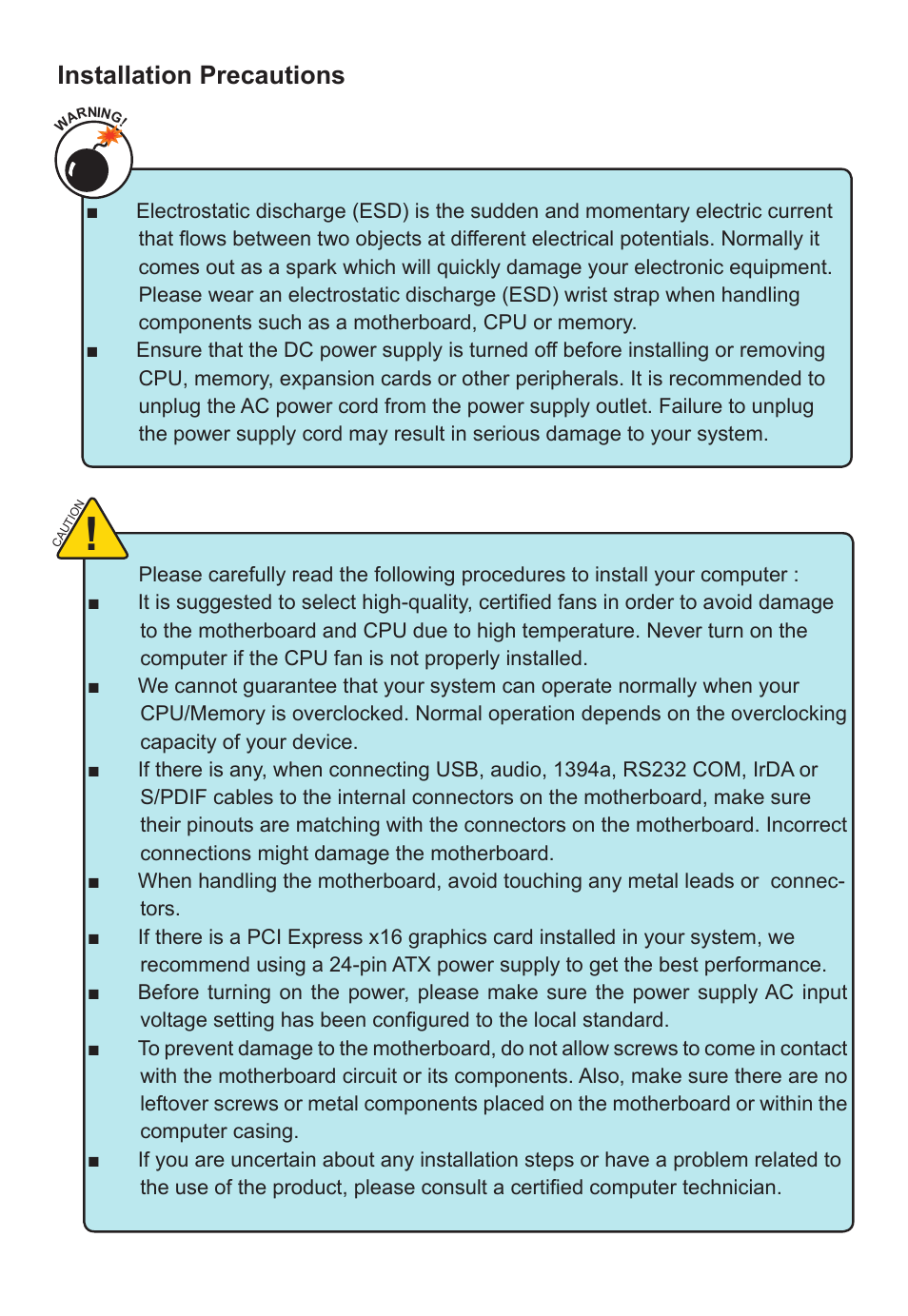 Installation precautions | Foxconn D250S User Manual | Page 5 / 65